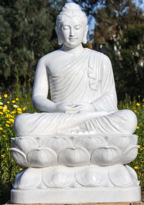 Foot Tall White Marble Dhyana Mudra Meditating Gandhara Garden Buddha