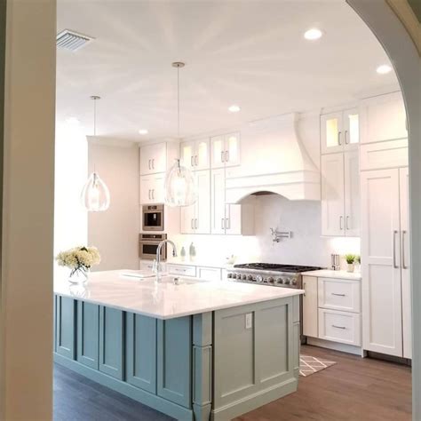 Sherwin Williams Contented Green Painted Kitchen Island Interiors By