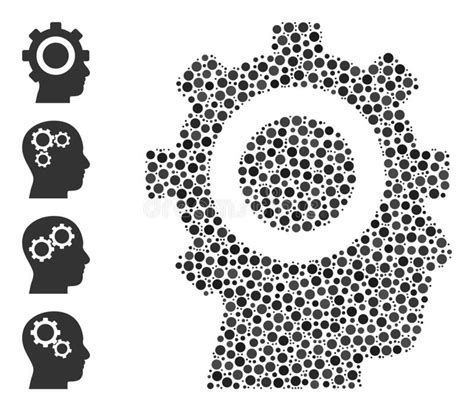 Dotted Cyborg Gear Collage Of Round Dots And Bonus Icons Stock Vector