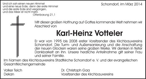 Traueranzeigen Von Karl Heinz Votteler Zvw Trauer