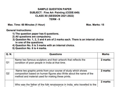 CBSE Class 12 Term 2 Painting Sample Papers 2021 22 PDF Govtempdiary