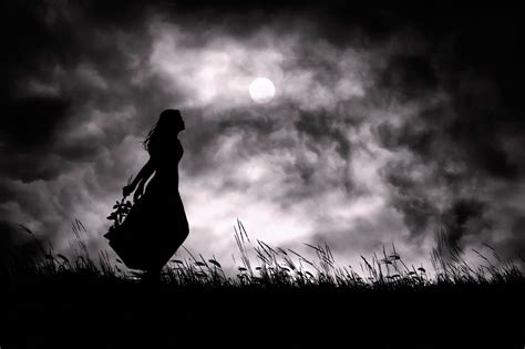 Wallpaper Sunlight Women Sky Silhouette Moon Light Cloud Darkness Black And White