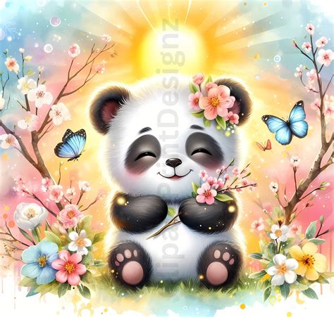 Cute Spring Pandas Clipart Bundle Watercolor Clip Art Images High