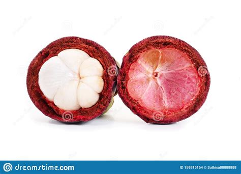 Mangosteen And Cross Section Showing The Thick Purple Skin And White