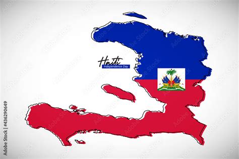 Happy Independence Day Of Haiti Creative National Country Map With