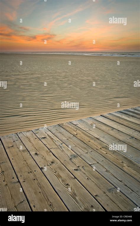 Boardwalk Beach And Sunrise Ocean City Maryland Usa Stock Photo Alamy