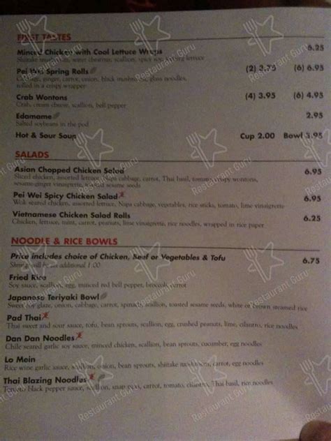 Menu At Pei Wei Asian Kitchen Restaurant Lubbock