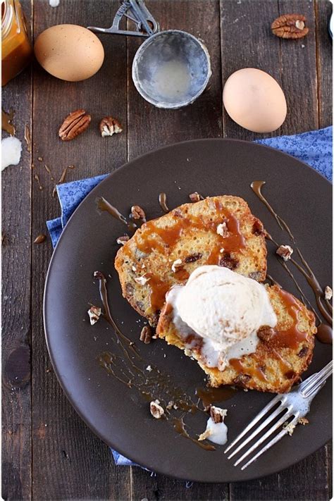 Brioche perdue sauce caramel noix de pécan et glace banane chefNini