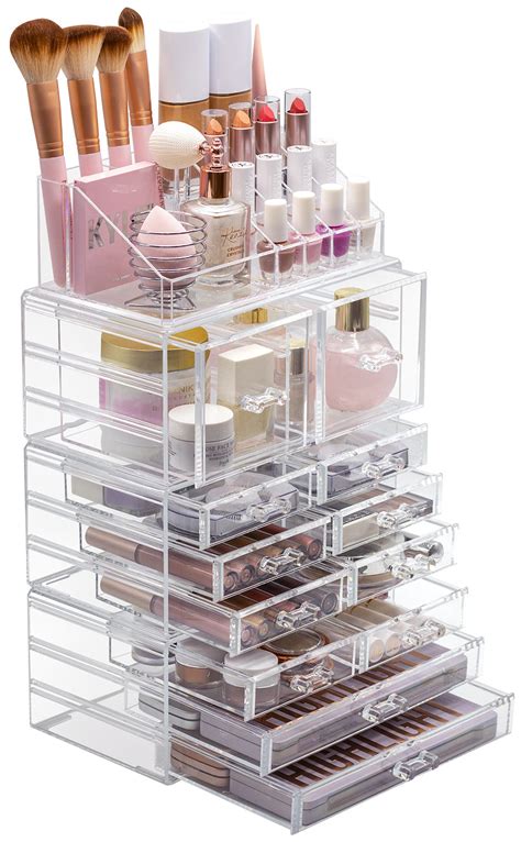 X Large Clear Makeup Organizer Case 4 Piece Set 12 Drawers Sorbus