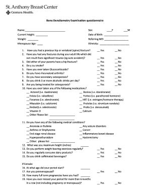 Fillable Online Bone Densitometry Examination Questionnaire Fax Email