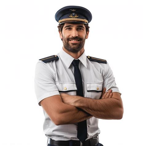 Um Piloto Masculino Est De P Vestindo Seu Uniforme Profissional