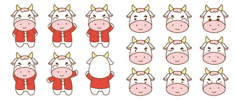 Premium Vector | Cute cartoon ox character collection.