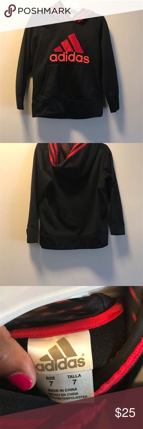 Adidas Black And Red Hoodie Size 7 Tall Adidas Black And Red Hoodie