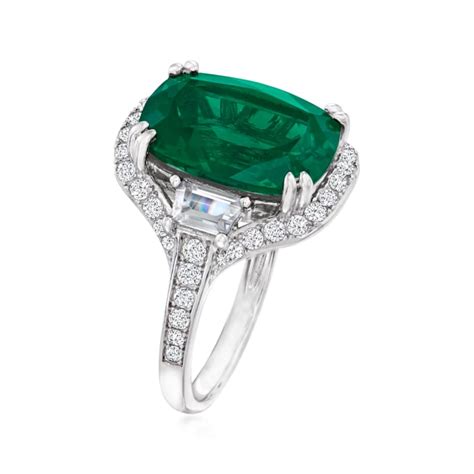 650 Carat Simulated Emerald Ring With 100 Ct Tw Czs In Sterling