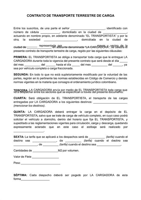 Pdf Modelo De Contrato De Transporte Terrestre Carga Compress Eio Zl