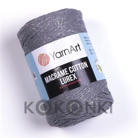 Sznurek YarnArt Macrame Cotton Lurex 3mm 737 szary z nicią srebrną