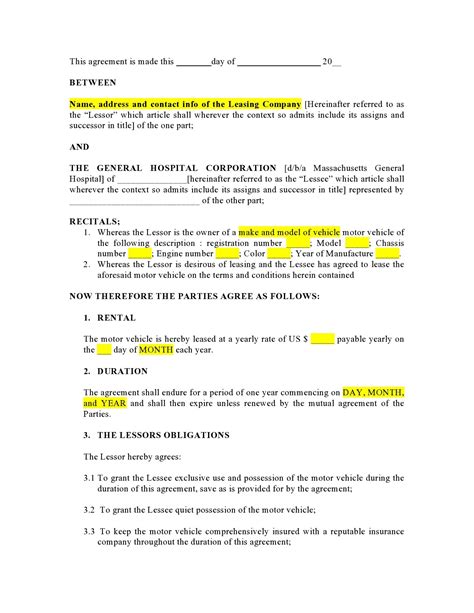 Company Vehicle Use Agreement Template