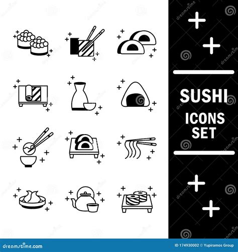 Sushi Oriental Japanese Menu Traditonal Food Icons Set Line Style Icon