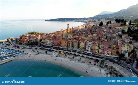 Old Town Menton On French Riviera France Drone Aerial View Over