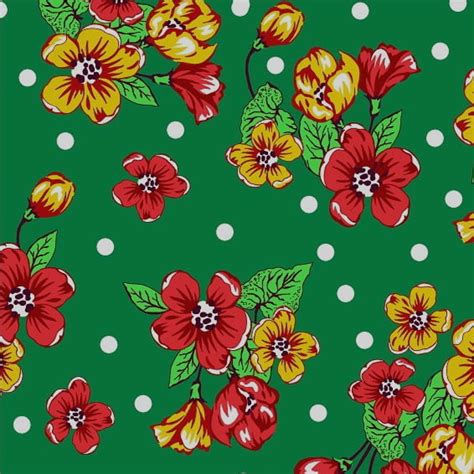 Tecido Chit O Estampado Floral Vermelho Fundo Verde Bolinha Branca