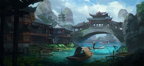 ArtStation - lake town | Fantasy city, City art, Scenery