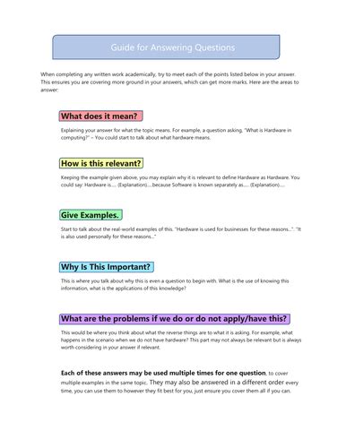 Student Guide For Answering Questions Teaching Resources