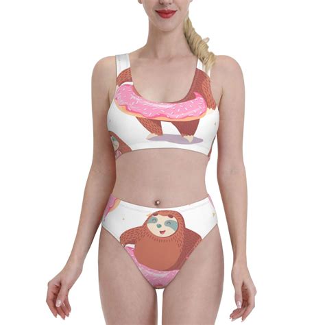 Lukts Women High Waisted Bikini Set Sloth With Donuts1 Swimsuit 2 Piece