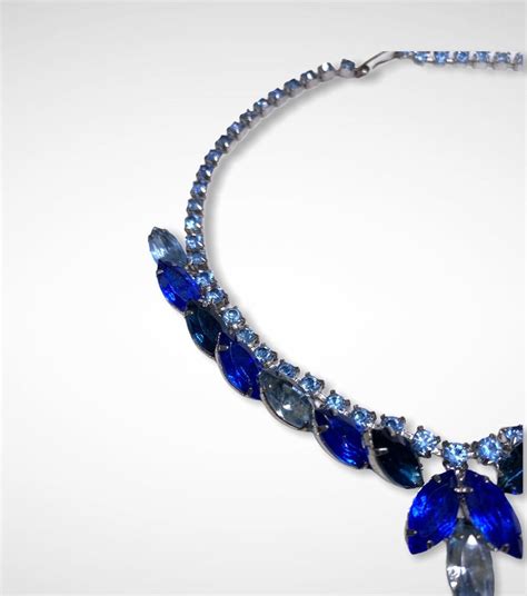 Vintage Rhinestone Necklace Vintage Blue Rhinestone Choker