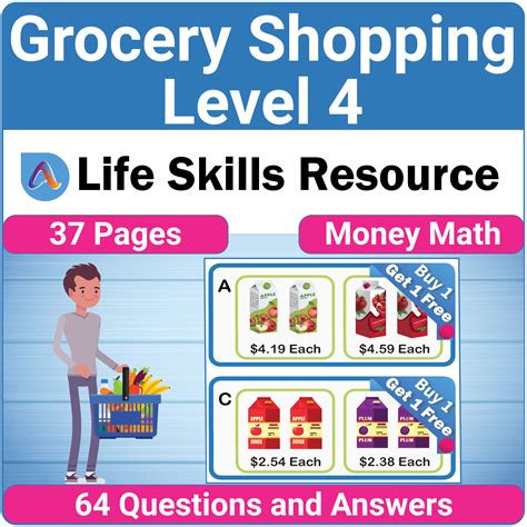 Money Math Life Skills Worksheet Level 4 Grocery Shopping Made Worksheets Library