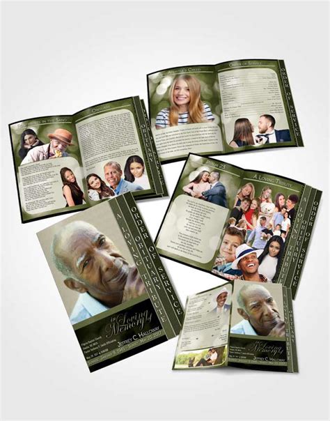 4 Page Graduated Step Fold Obituary Template Brochure Majestic Emerald