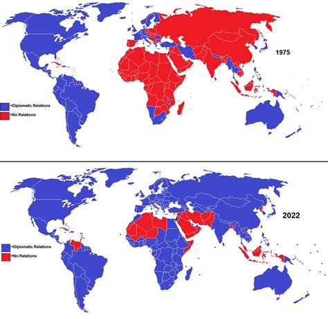 Państwa które nawiązały stosunki dyplomatyczne z Izraelem 1975 vs 2022