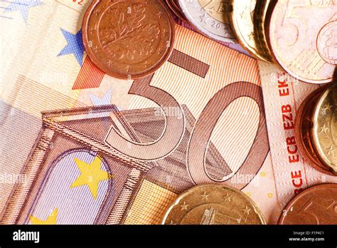 Fifty Euros Euro Money Bill And Coins Financial Photo Collection