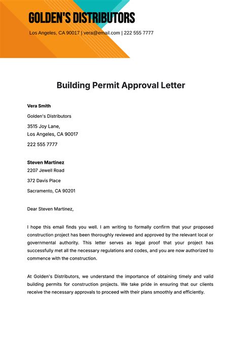 Free Building Permit Approval Letter Template to Edit Online