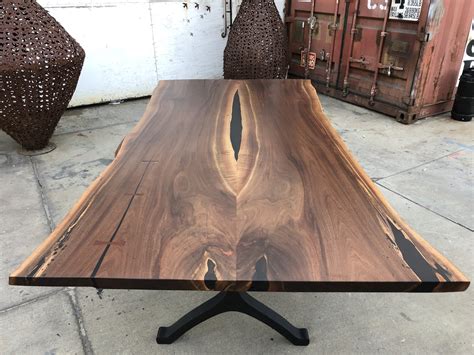 Exceptional Live Edge Bookmatch Walnut Dining Table P