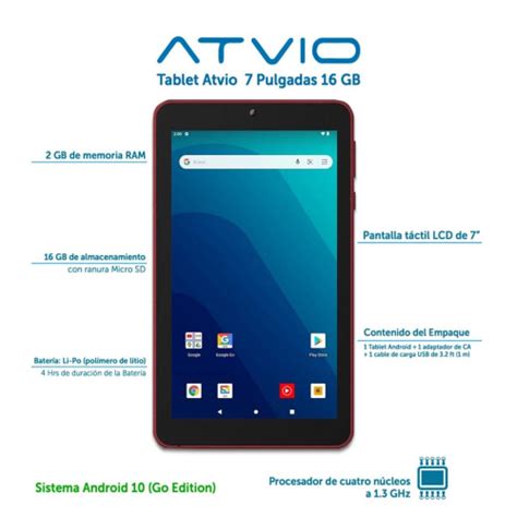 Tablet Atvio 7 Pulgadas 16 GB Rojo Bodega Aurrera Despensa A Tu Casa