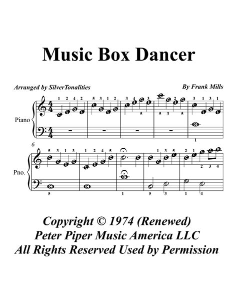 Music Box Dancer Arr Silvertonalities By Frank Mills Sheet Music For Easy Piano At Sheet