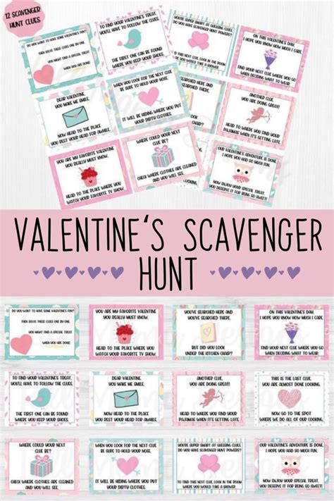 Valentines Day Scavenger Hunt Printable Scavenger Hunt Clue Cards