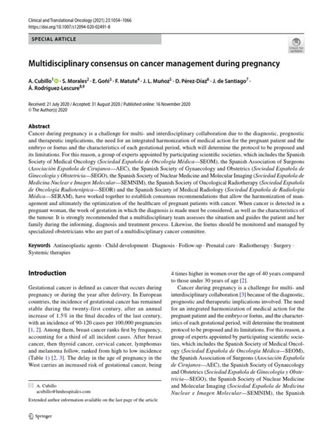 Multidisciplinary Consensus On Cancer Management During Pregnancy Pdf