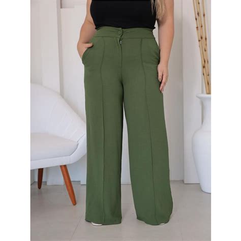 Cal A Pantalona Plus Size Wide Leg Duna Moda Tend Ncia G G G