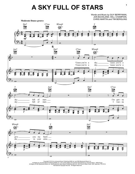 A Sky Full Of Stars Sheet Music By Coldplay Piano Vocal Guitar