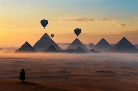 Premium AI Image The Pyramids Of Giza And Hot Air Balloons Generative Ai