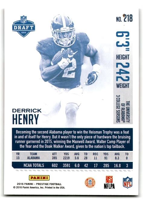 2016 Panini Prestige Derrick Henry Rookie Tennessee Titans 218 EBay