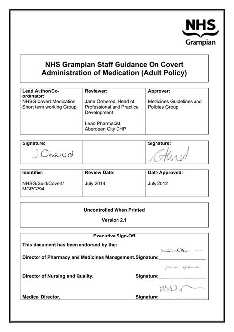 Covert Administration Of Medication NHS Grampian