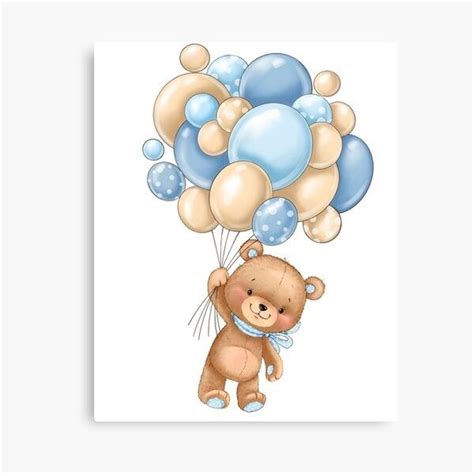 A Brown Teddy Bear Holding Blue And White Balloons