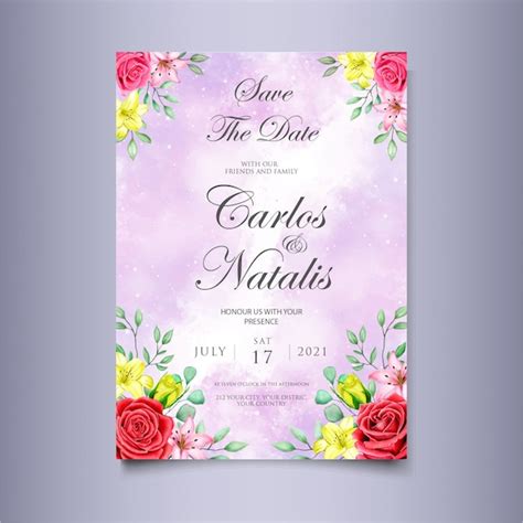 Premium Vector Watercolor Wedding Invitation Floral And Leaves Card