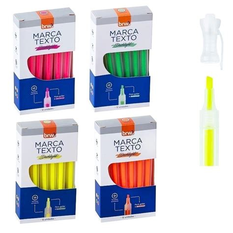 Caixa Marca Texto Fluorescente Transparente Unidades Brw Amarelo