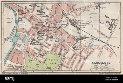 Gloucester Vintage Town City Map Plan Gloucestershire 1930 Stock