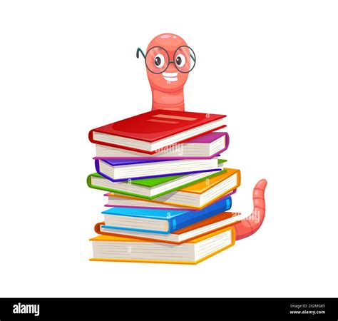 Cartoon Cute Bookworm Character In Glasses Funny Pink Book Worm