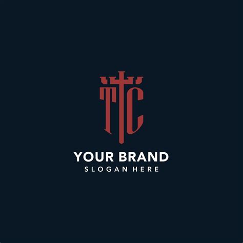 Tc Initial Monogram Logos With Sword And Shield Shape Design