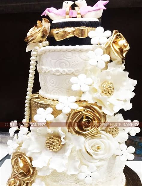 White And Golden Wedding Cake Opulence Bakery